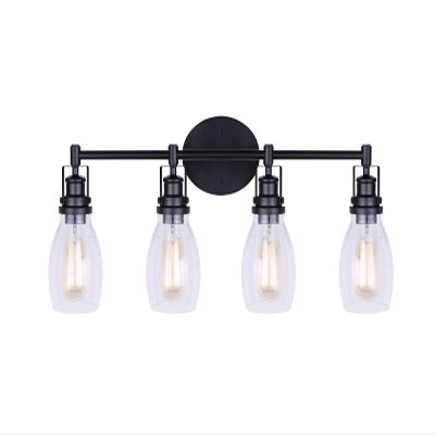 'Canarm Carson 4 Vanity Light in Matte Black with Seeded Glass - Easy Connect'