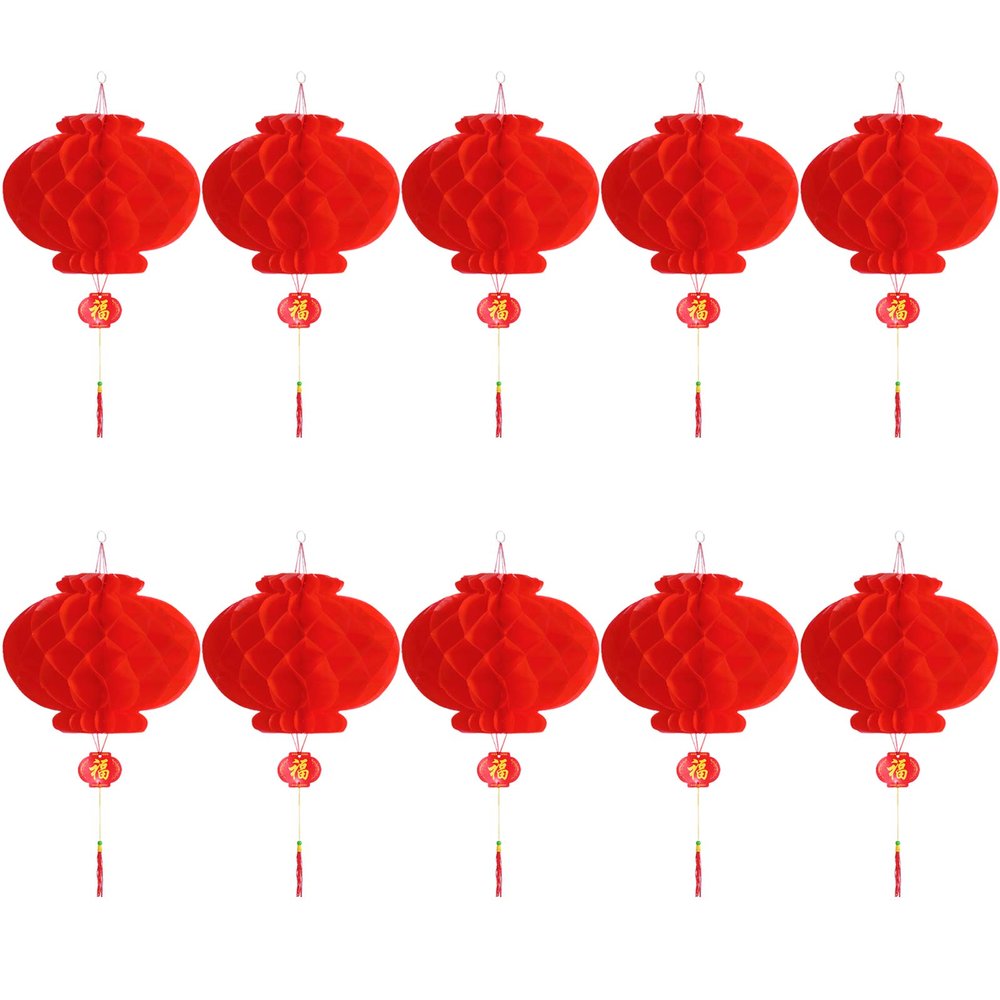 10 Pcs Chinese New Year Lanterns Red Lanterns Set of 10 for Chinese Spring Festival Wedding Festival Restauran Party Decoration (30 Cm/11.8", 10 Pcs)