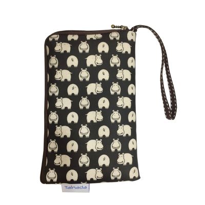 Taianda Women Phone Wristlet Wallet Pouch, Dual Slots (Hippo Pattern Black)