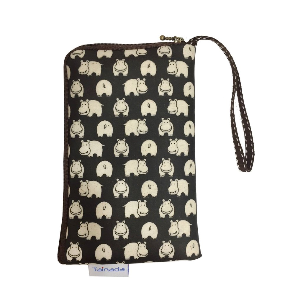 Taianda Women Phone Wristlet Wallet Pouch, Dual Slots (Hippo Pattern Black)