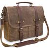 Mens Messenger Bag 15.6 Inch Waterproof Vintage Genuine Leather Waxed Canvas Briefcase Large Leather Computer Laptop Bag Rugged Satchel Shoulder Bag, Brown view 1