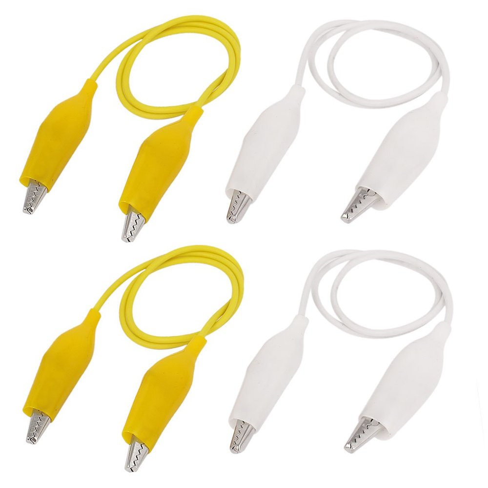Aexit 4PCS Insulated Electrical Testing Alligator Clip Jumper Probe Testing Work Wire White Voltage Testers Yellow 19"