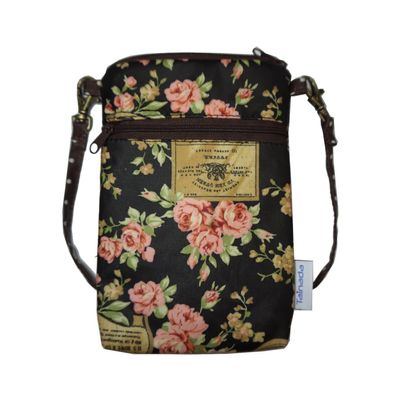 Taianda Women Cell Phone Crossbody Wallet Pouch Bag (Floral Pattern Black)