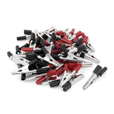 Aexit 40Pcs Black Electrical Testing Red Pre-Insulated Crocodile Alligator Clip Clamp Voltage Testers 56mm Long