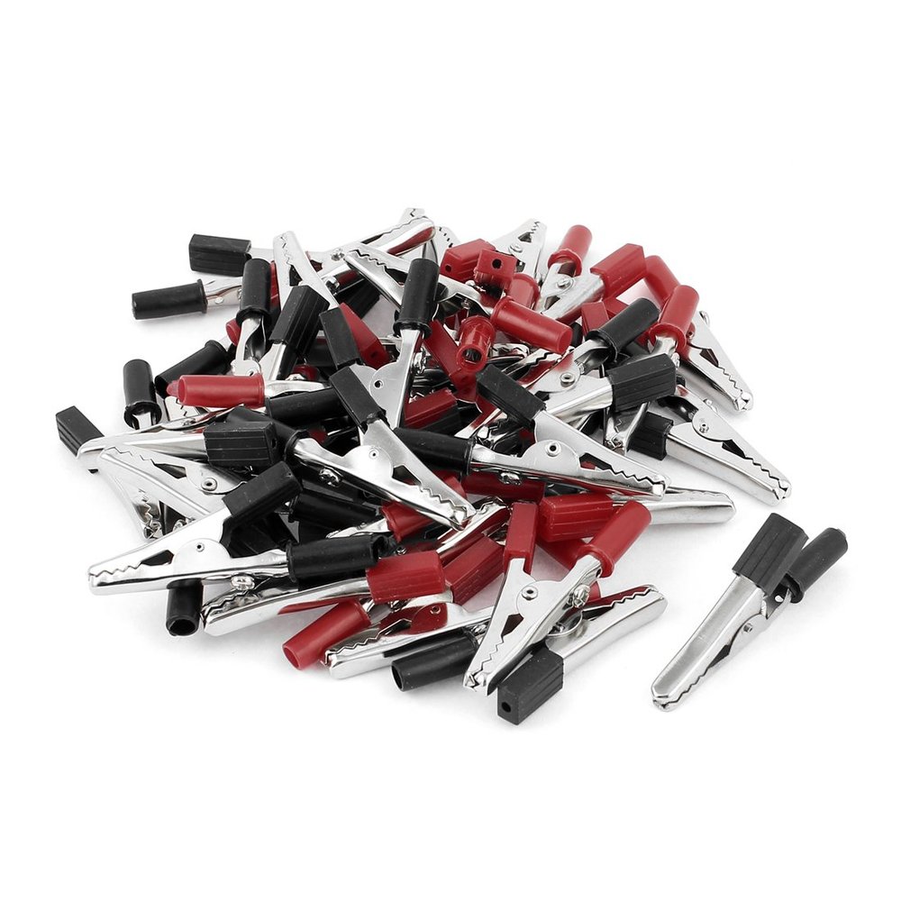 Aexit 40Pcs Black Electrical Testing Red Pre-Insulated Crocodile Alligator Clip Clamp Voltage Testers 56mm Long
