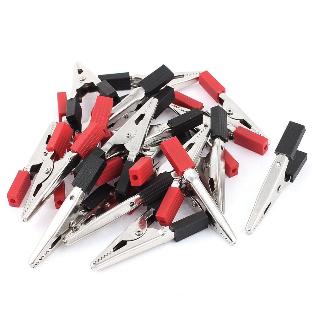 Aexit Pre-Insulated Crocodile Electrical Testing Alligator Test Clip Clamp 50mm 20Pcs Voltage Testers Black Red