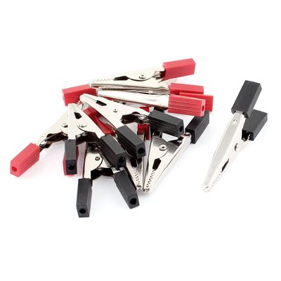 Aexit Pre-Insulated Crocodile Electrical Testing Alligator Test Clip Clamp 50mm 10Pcs Voltage Testers Black Red