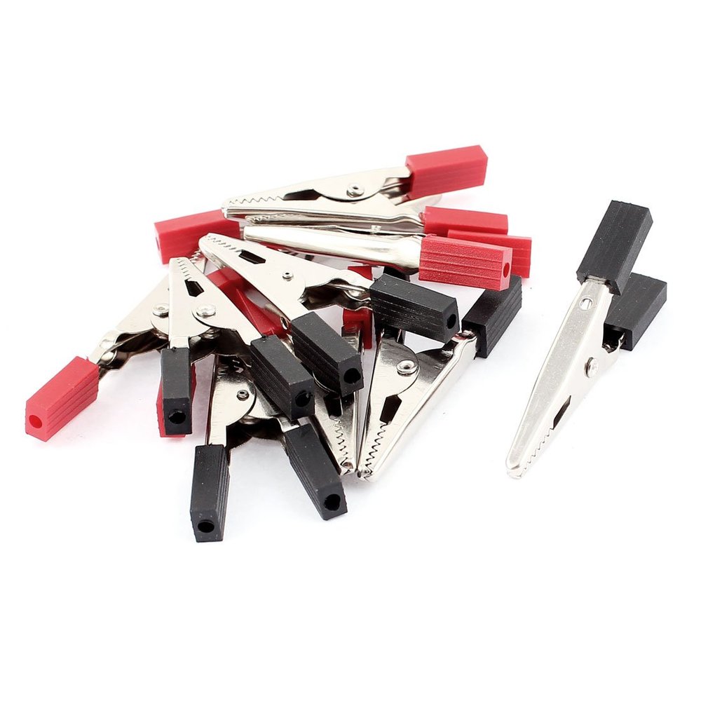 Aexit Pre-Insulated Crocodile Electrical Testing Alligator Test Clip Clamp 50mm 10Pcs Voltage Testers Black Red