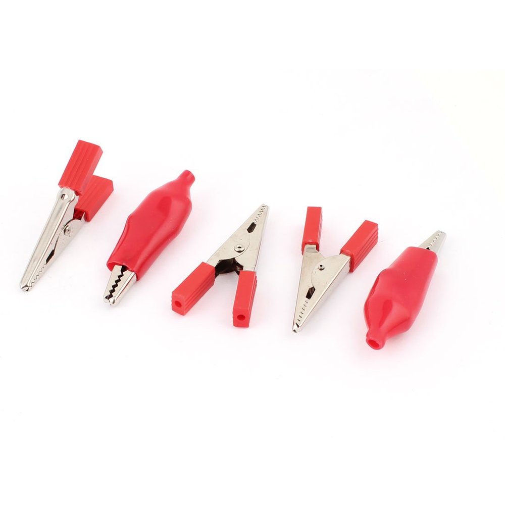 Aexit Insulated Crocodile Electrical Testing Alligator Test Clip Clamp 55mm 50mm Long Voltage Testers 5pcs Red