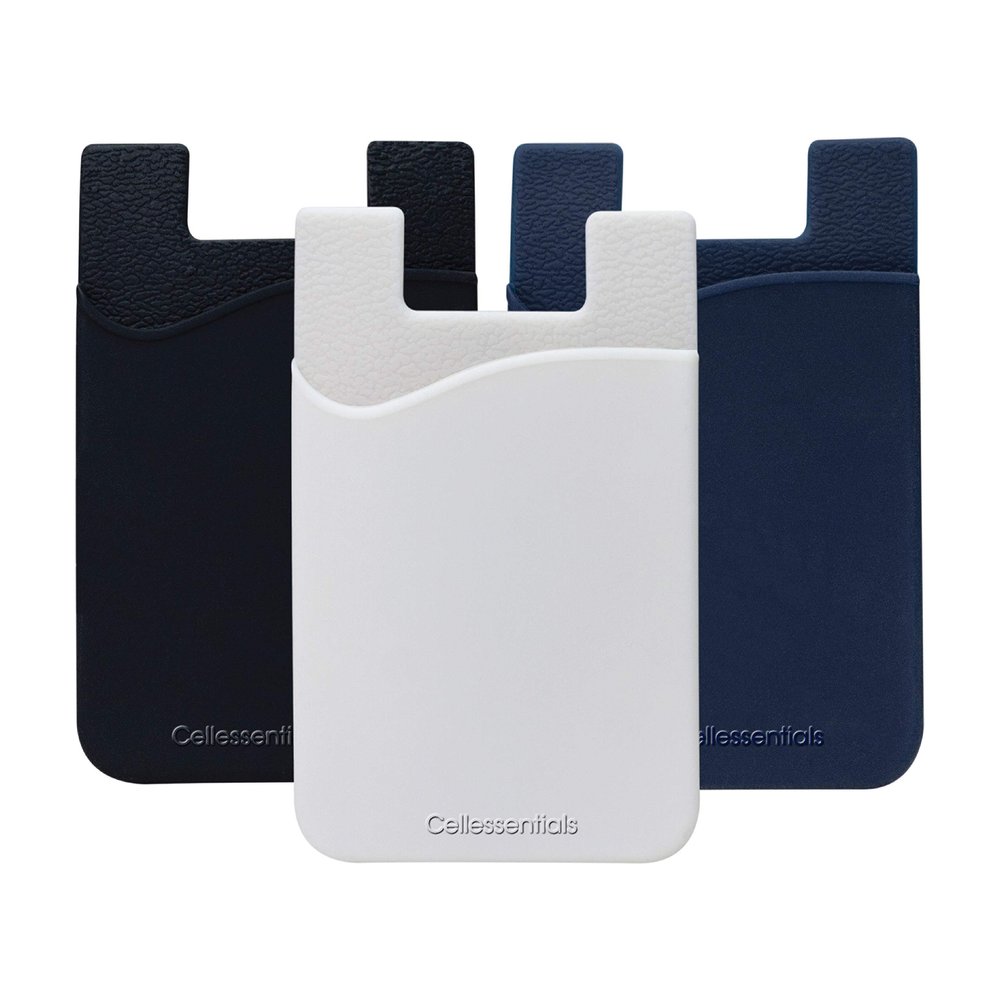 Cellessentials USA Merchant Redesigned Card Holder - Silicone Stick on Cell Phone Wallet with Pocket for Credit Card ID Business Card - iPhone Android & Smartphones Black, White, Navy