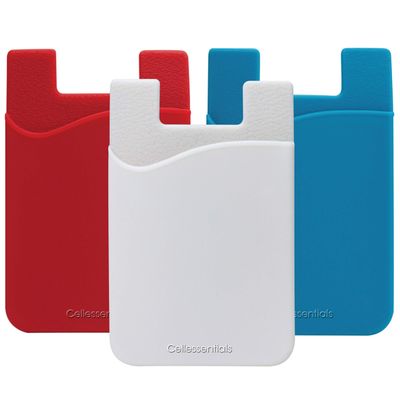 Cellessentials USA Merchant Redesigned Card Holder - Silicone Stick on Cell Phone Wallet with Pocket for Credit Card ID Business Card - iPhone Android & Smartphones (Red, White, Teal)
