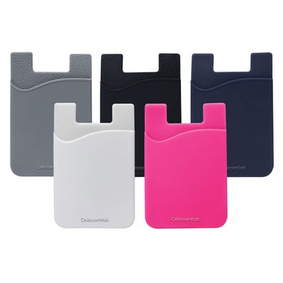 Cellessentials - USA Merchant Redesigned Card Holder - Silicone Stick on Cell Phone Wallet with Pocket for Credit Card ID Business Card - iPhone Android & Smartphones (White, Grey, Pink, Black, Navy)