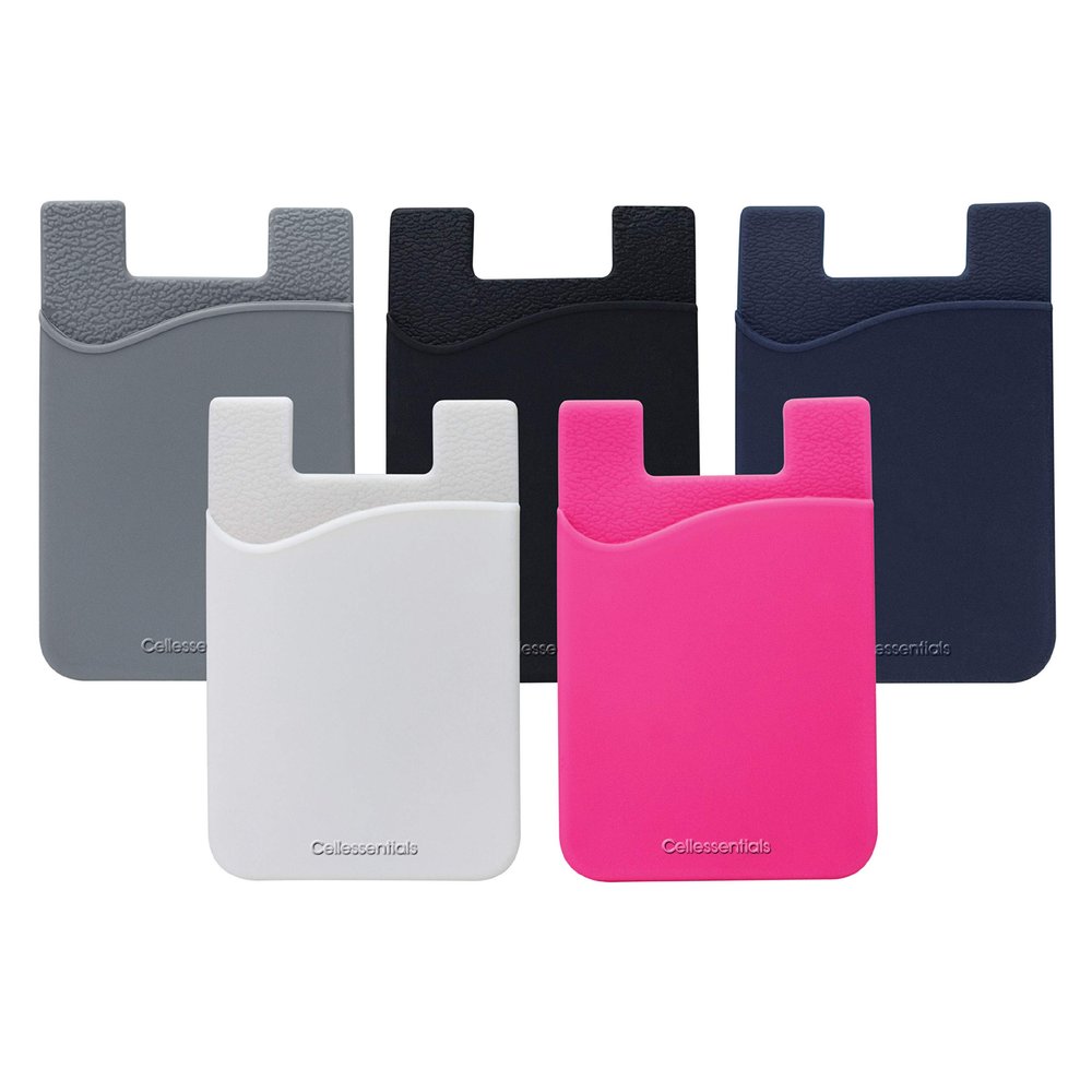 Cellessentials - USA Merchant Redesigned Card Holder - Silicone Stick on Cell Phone Wallet with Pocket for Credit Card ID Business Card - iPhone Android & Smartphones (White, Grey, Pink, Black, Navy)