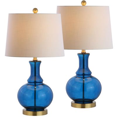 JONATHAN Y Lavelle 25" Glass Lamp, Cobalt Blue/Brass Gold, Set of 2