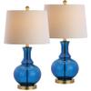 JONATHAN Y Lavelle 25" Glass Lamp, Cobalt Blue/Brass Gold, Set of 2 view 1