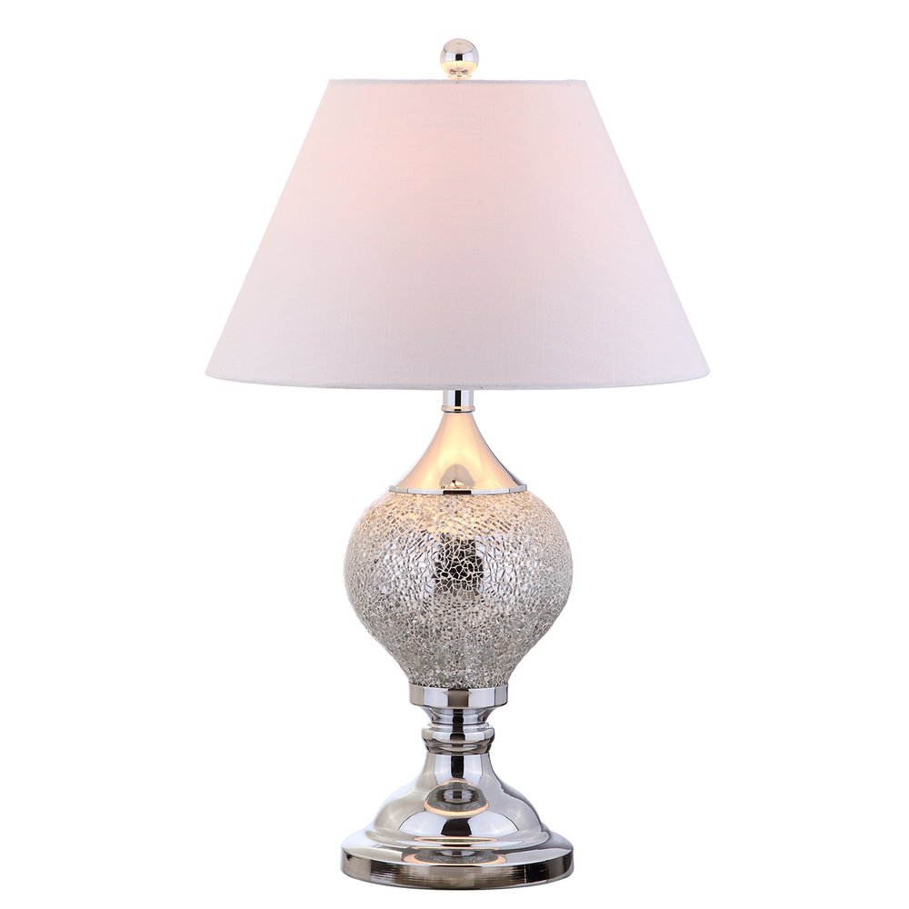 JONATHAN Y Louise Mirrored Mosaic Metal Table Lamp 27", Silver/Chrome