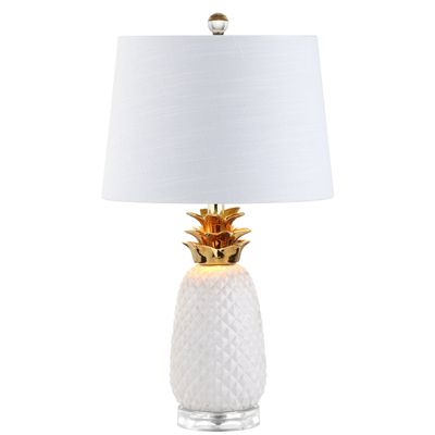 JONATHAN Y Pineapple Ceramic Table Lamp Bedside Nightstand 23", White/Gold