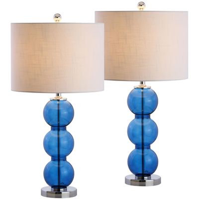 JONATHAN Y Bella 27" Glass Table Lamp, Cobalt Blue/Chrome, Set of 2
