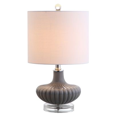 JONATHAN Y Kamille Bedside Table Lamp 18" Fluted Glass and Lucite, Gray