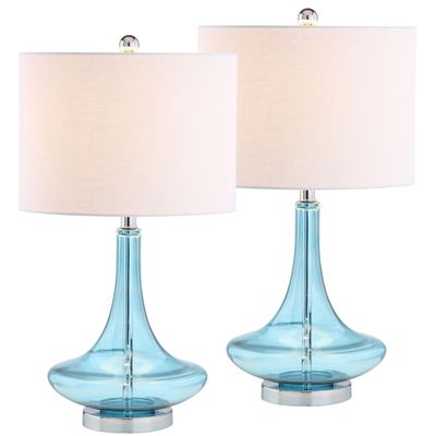 JONATHAN Y Cecile 25.5" Metal Glass Lamp, Aqua/Chrome, Set of 2