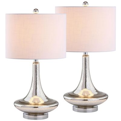 JONATHAN Y Cecile 25.5" Metal Glass Lamp, Mercury Silver/Chrome, Set of 2