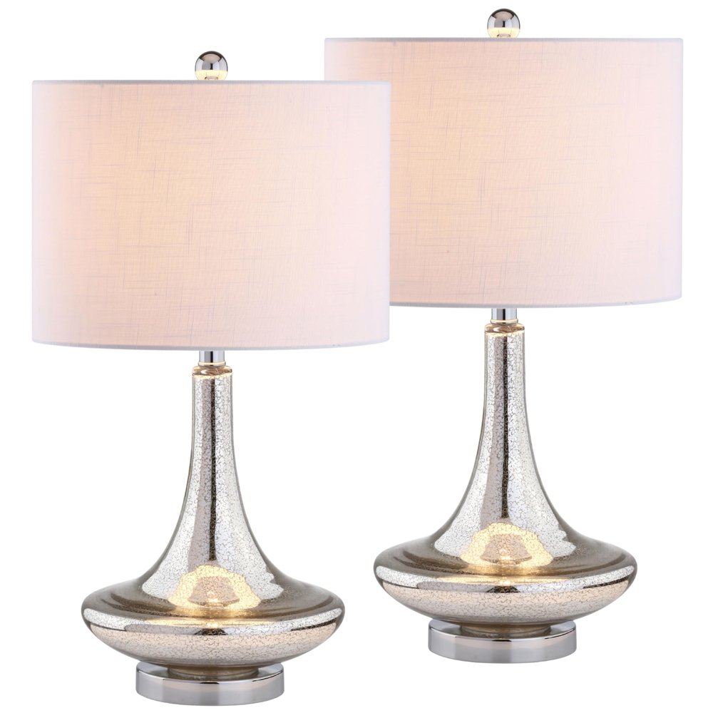JONATHAN Y Cecile 25.5" Metal Glass Lamp, Mercury Silver/Chrome, Set of 2