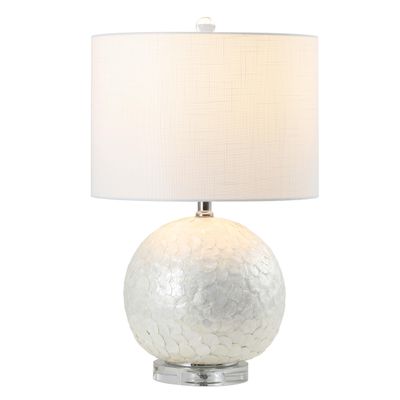 JONATHAN Y Zuri Table Lamp Capiz Seashell Sphere 23.5", Pearl White