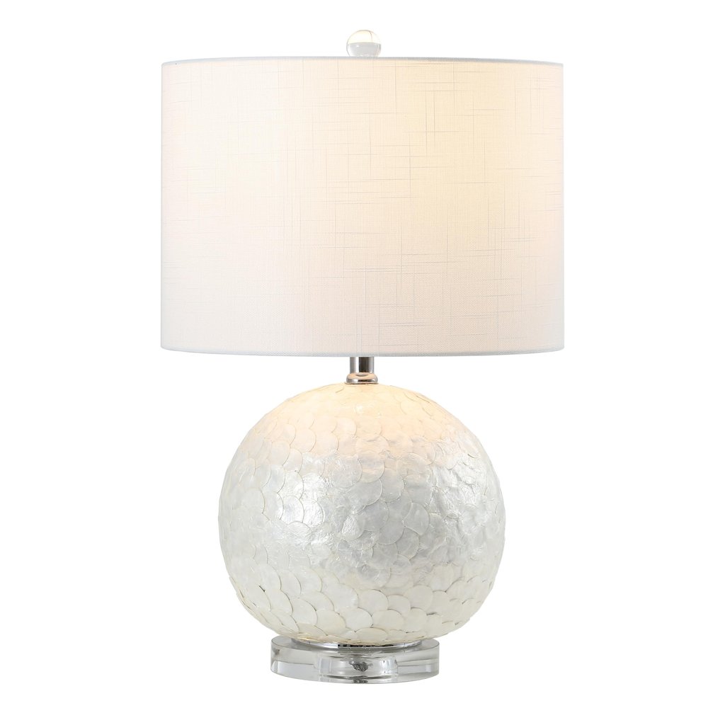 JONATHAN Y Zuri Table Lamp Capiz Seashell Sphere 23.5", Pearl White