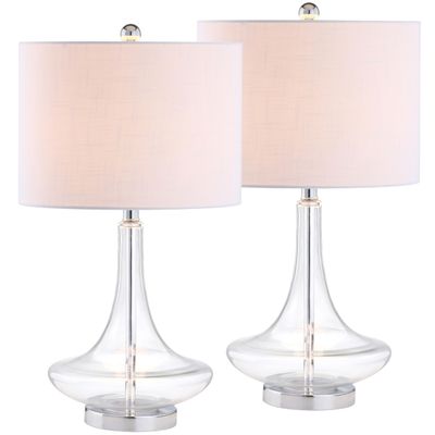 JONATHAN Y Cecile 25.5" Metal Glass Lamp, Clear/Chrome, Set of 2
