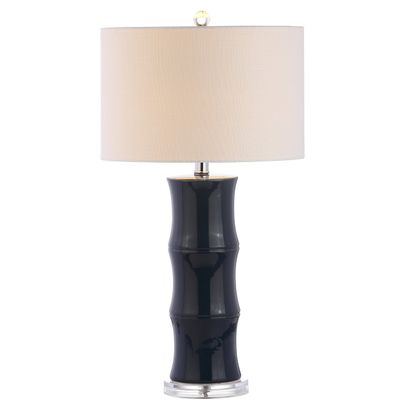 JONATHAN Y Tiki Table Lamp 26.5" Bamboo Ceramic Bedside Nightstand, Navy