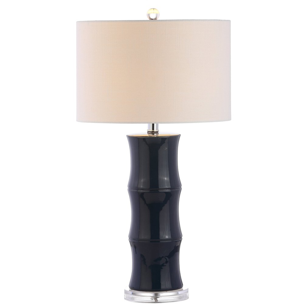 JONATHAN Y Tiki Table Lamp 26.5" Bamboo Ceramic Bedside Nightstand, Navy