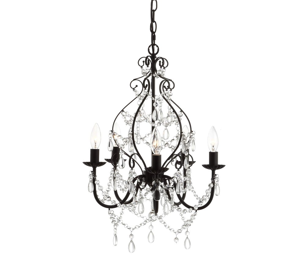 JONATHAN Y Maura 5-Light Crystal and Metal Chandelier 17", Black