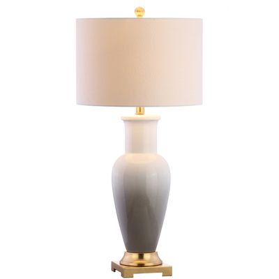 JONATHAN Y Dip Dye 31.5" Ceramic Metal Bedside Table Lamp, White/Gray
