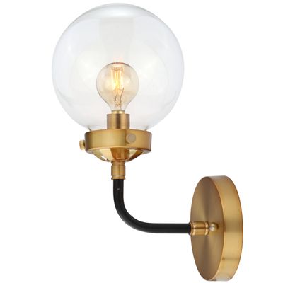 JONATHAN Y Caleb 1-Light Globe Vanity Wall Sconce, 6", Black/Brass Gold