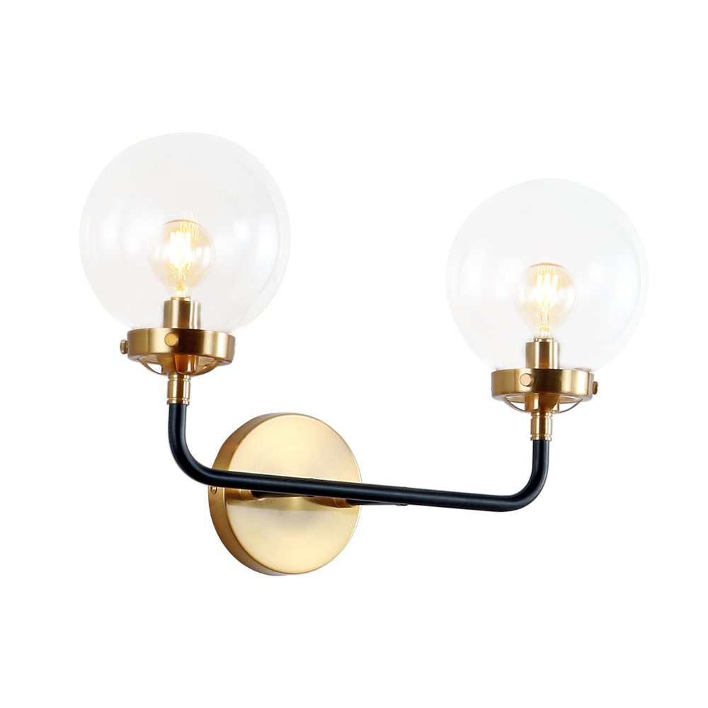 JONATHAN Y Caleb 2-Light Globe Vanity Wall Sconce, 18", Black/Brass Gold