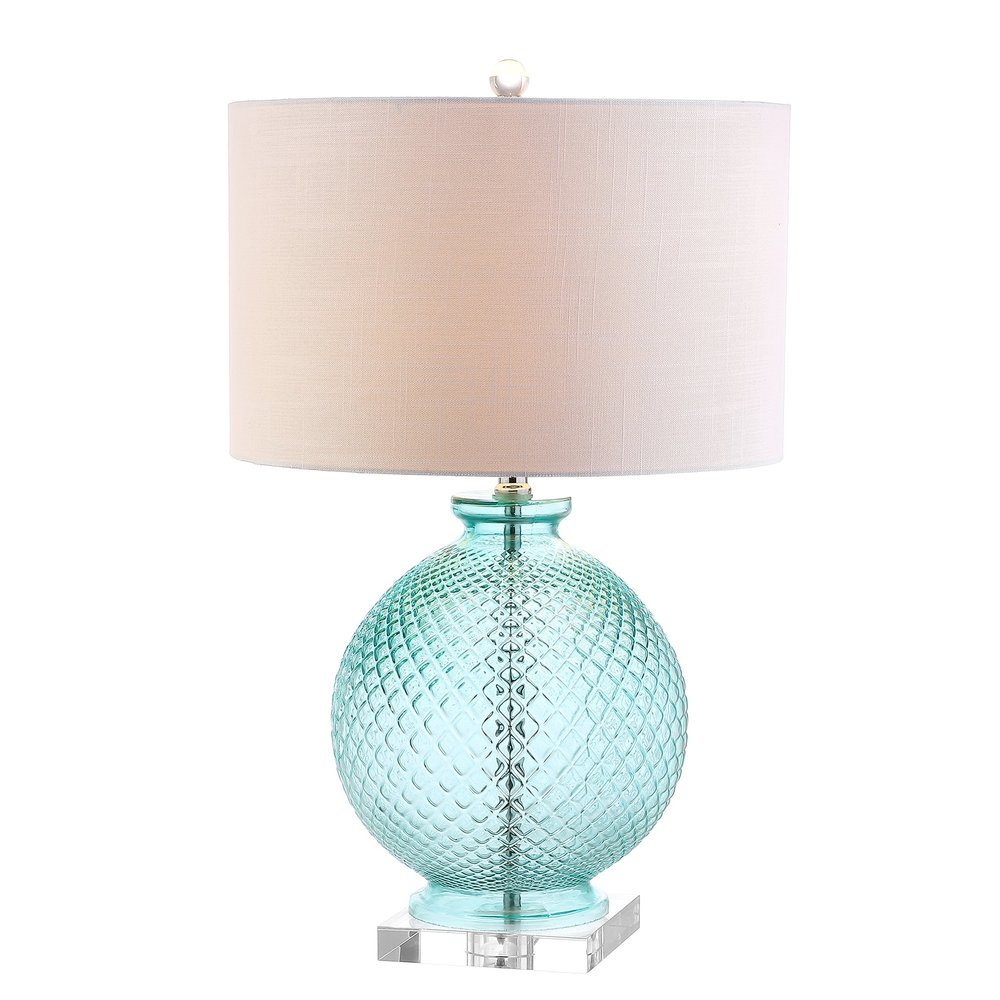 JONATHAN Y Estelle 26" Aqua Diamond-Etched Glass Crystal Table Lamp