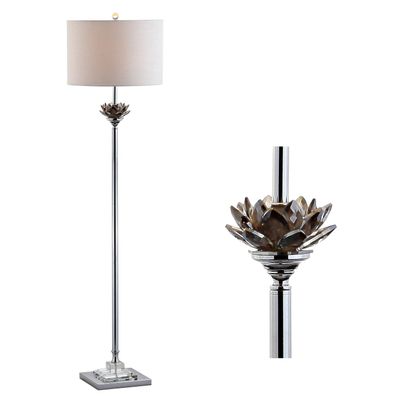 JONATHAN Y Lotus 59" Crystal Metal LED Floor Lamp, Smoke Gray/Chrome