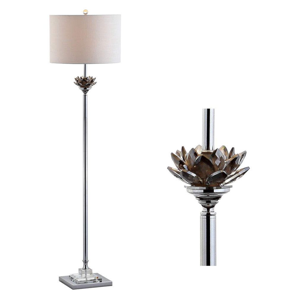 JONATHAN Y Lotus 59" Crystal Metal LED Floor Lamp, Smoke Gray/Chrome