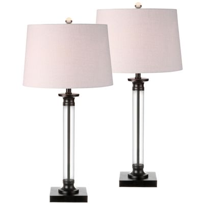 JONATHAN Y Mason 30" Glass and Metal Table Lamp, Black/Clear, Set of 2