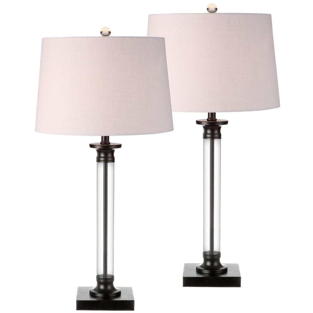 JONATHAN Y Mason 30" Glass and Metal Table Lamp, Black/Clear, Set of 2