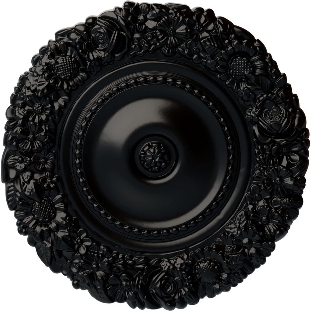 Ekena Millwork CM21MABLF 21" OD x 2" P Marseille Ceiling Medallion (fits Canopies up to 7 3/8), Hand-Painted, Jet Black