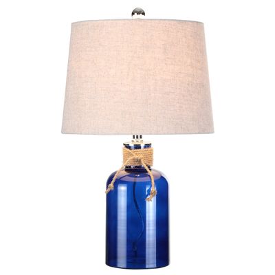 JONATHAN Y Azure 23.5" Glass Bottle LED Table Lamp, Cobalt/Natural