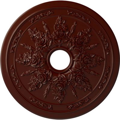 Ekena Millwork CM23ROBMF - 23 5/8"OD x 4"ID x 1 1/2"P Rose and Ribbon Ceiling Medallion (Fits Canopies up to 4") - Ceiling Medallion, Brushed Mahogany