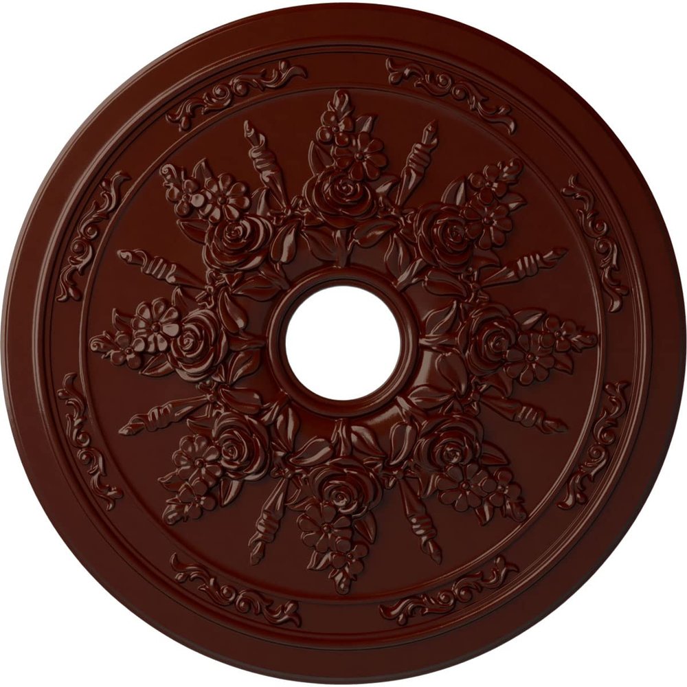 Ekena Millwork CM23ROBMF - 23 5/8"OD x 4"ID x 1 1/2"P Rose and Ribbon Ceiling Medallion (Fits Canopies up to 4") - Ceiling Medallion, Brushed Mahogany