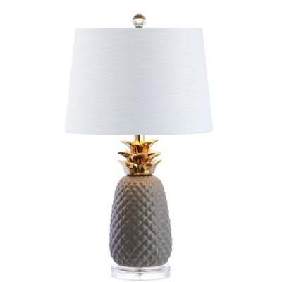 JONATHAN Y Pineapple Ceramic Table Lamp Bedside Nightstand 23", Gray/Gold