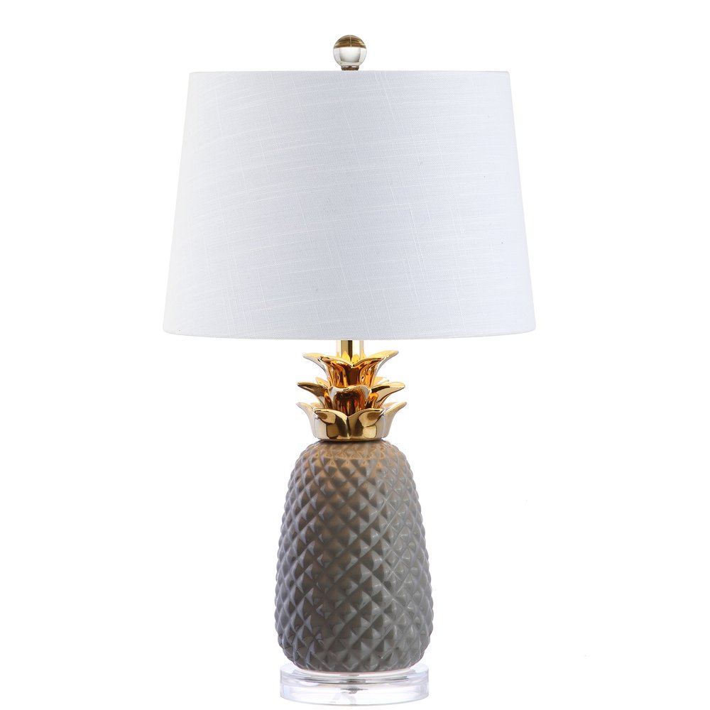 JONATHAN Y Pineapple Ceramic Table Lamp Bedside Nightstand 23", Gray/Gold