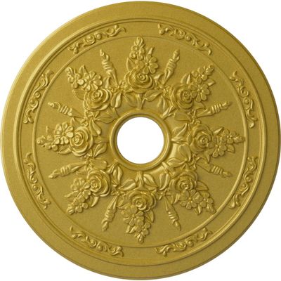 Ekena Millwork CM23RORGS - 23 5/8"OD x 4"ID x 1 1/2"P Rose and Ribbon Ceiling Medallion (Fits Canopies up to 4") - Ceiling Medallion, Rich Gold