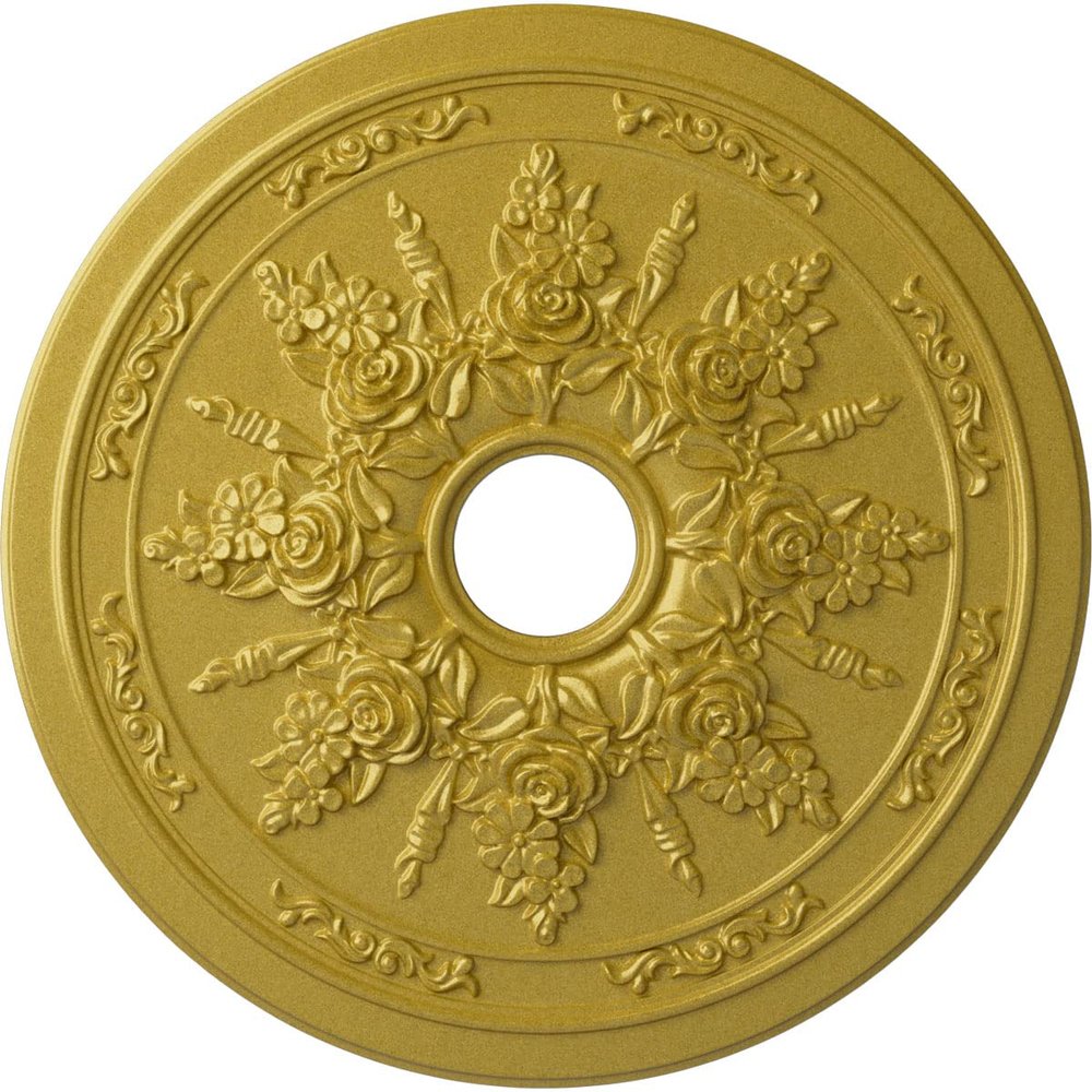 Ekena Millwork CM23RORGS - 23 5/8"OD x 4"ID x 1 1/2"P Rose and Ribbon Ceiling Medallion (Fits Canopies up to 4") - Ceiling Medallion, Rich Gold