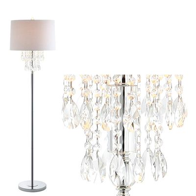 JONATHAN Y Abigail 61" Crystal Metal LED Floor Lamp, Clear/Chrome