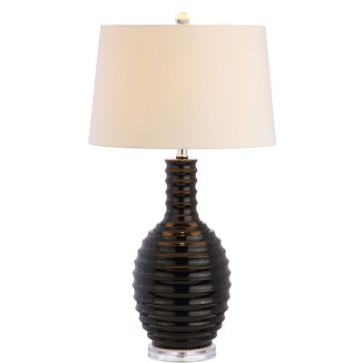 JONATHAN Y Dylan 29.5" Ceramic Table Lamp Ribbed Sculptural, Black